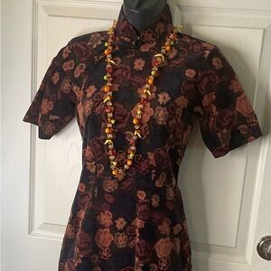 SONG OF THE SEASON FALL 1970 Custom ASIAN Warm Vintage Cut Velvet Sheath Dress S